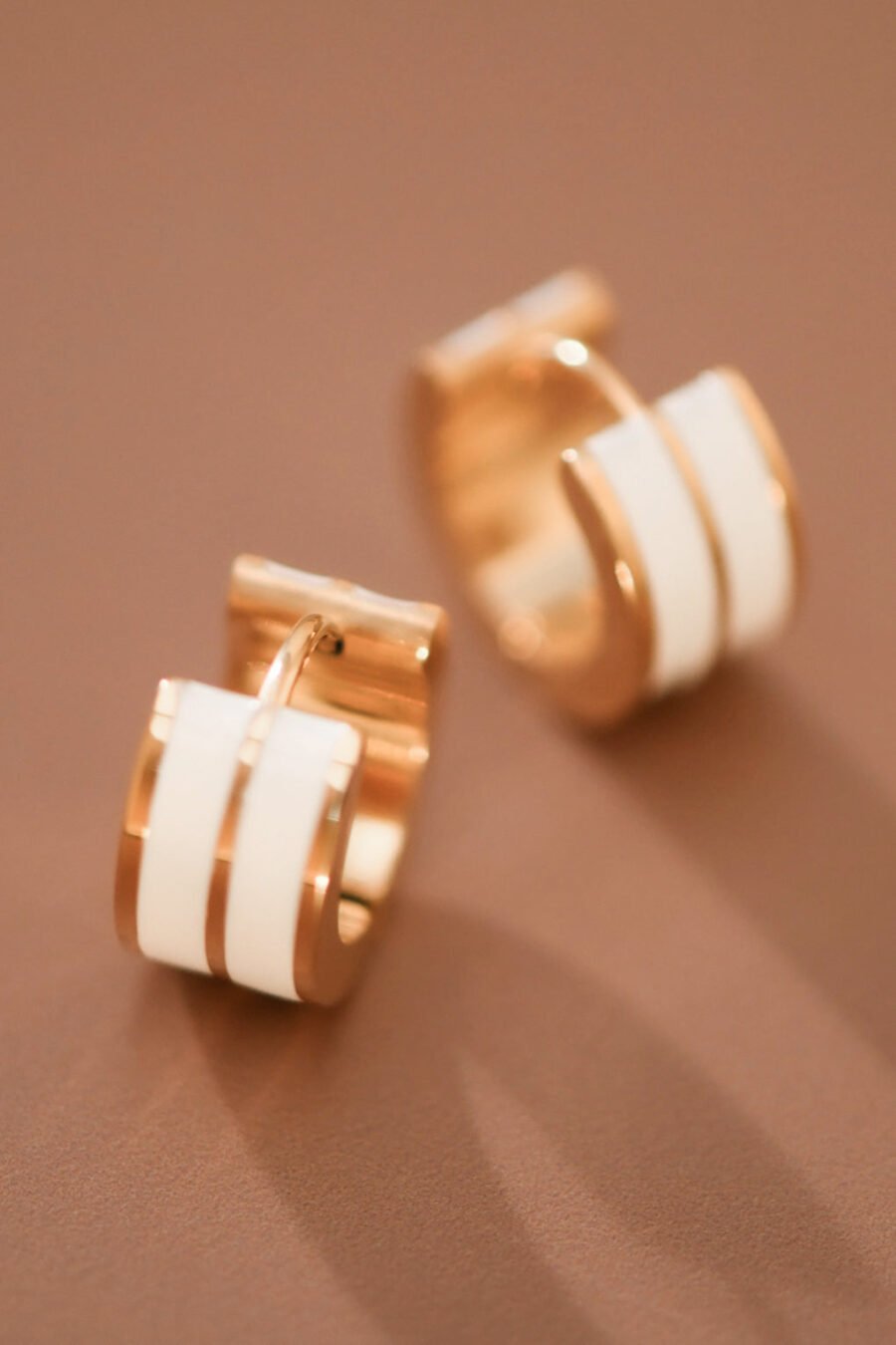 18K Gold Plated White Enamel Stainless Steel Hoop Earrings – 7949