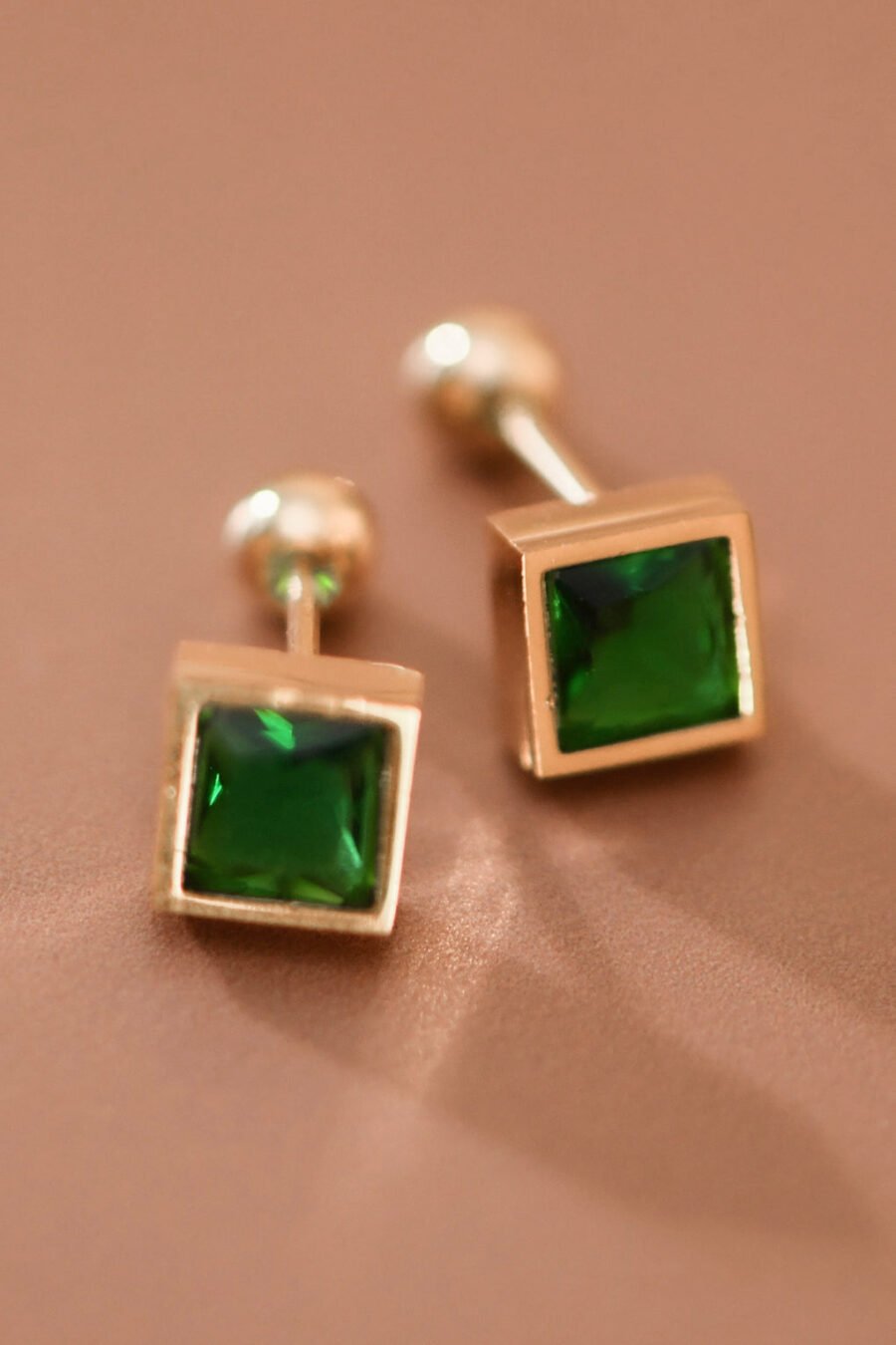 18K Gold Plated Stainless Steel Green Crystal Studs - 7998