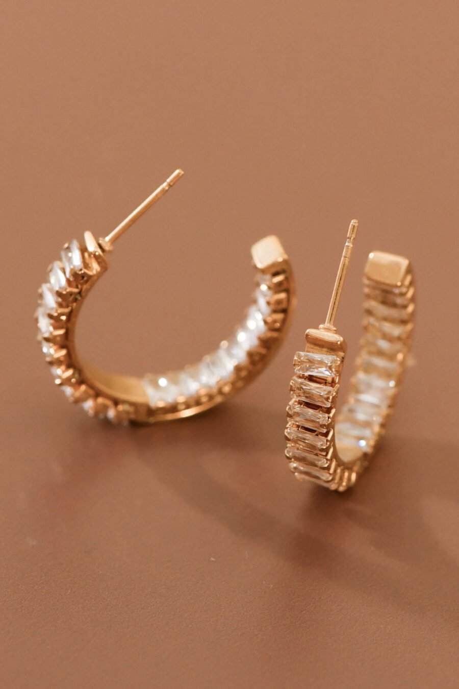 18K Gold Plated Stainless Steel Rhinestone Hoop Earrings - 7983