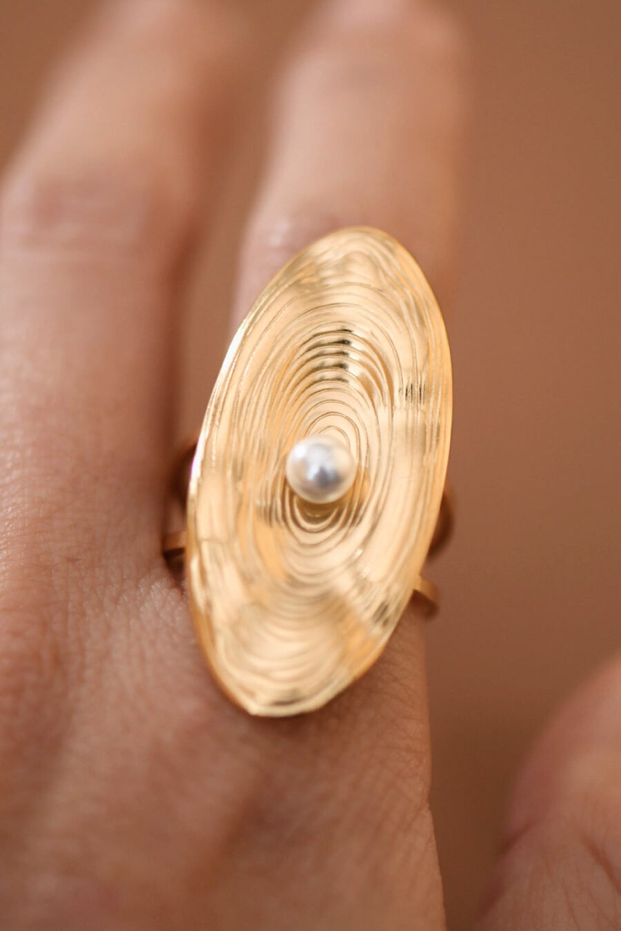 18K Gold Plated Stainless Steel Pearl Ring – 8006