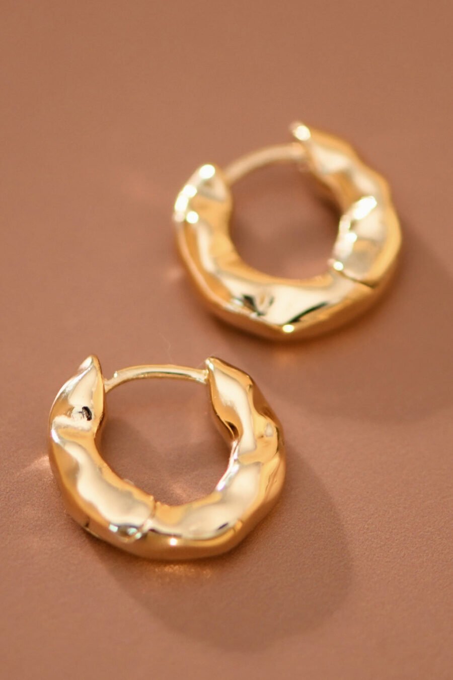 Gold Plated Small Hammered Hoops – 8009