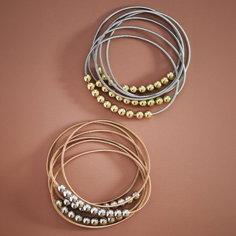 Boho Layered Spring Coil Guitar String Bracelet Set - 6023 6024