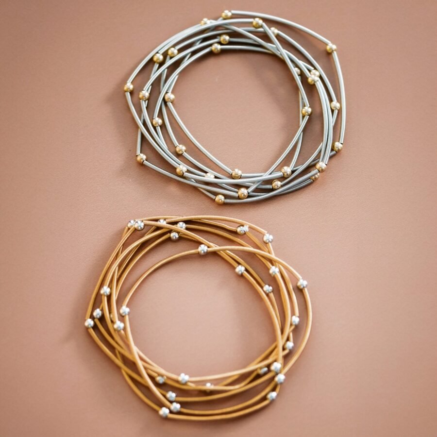 Boho Layered Spring Coil Guitar String Bracelet Set - 6013 6017
