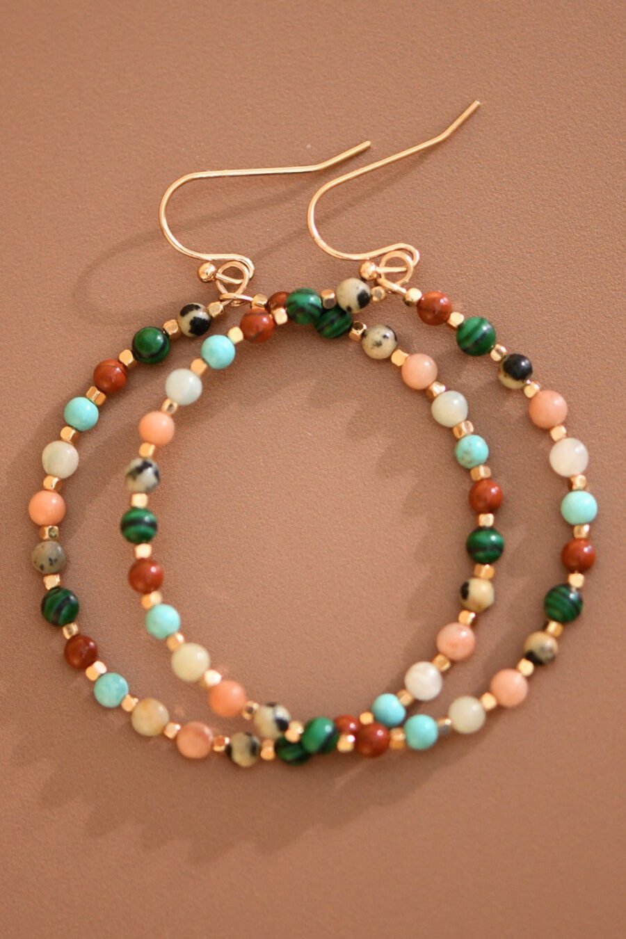Natural Stone Beaded Circle Drop Earrings - 6116
