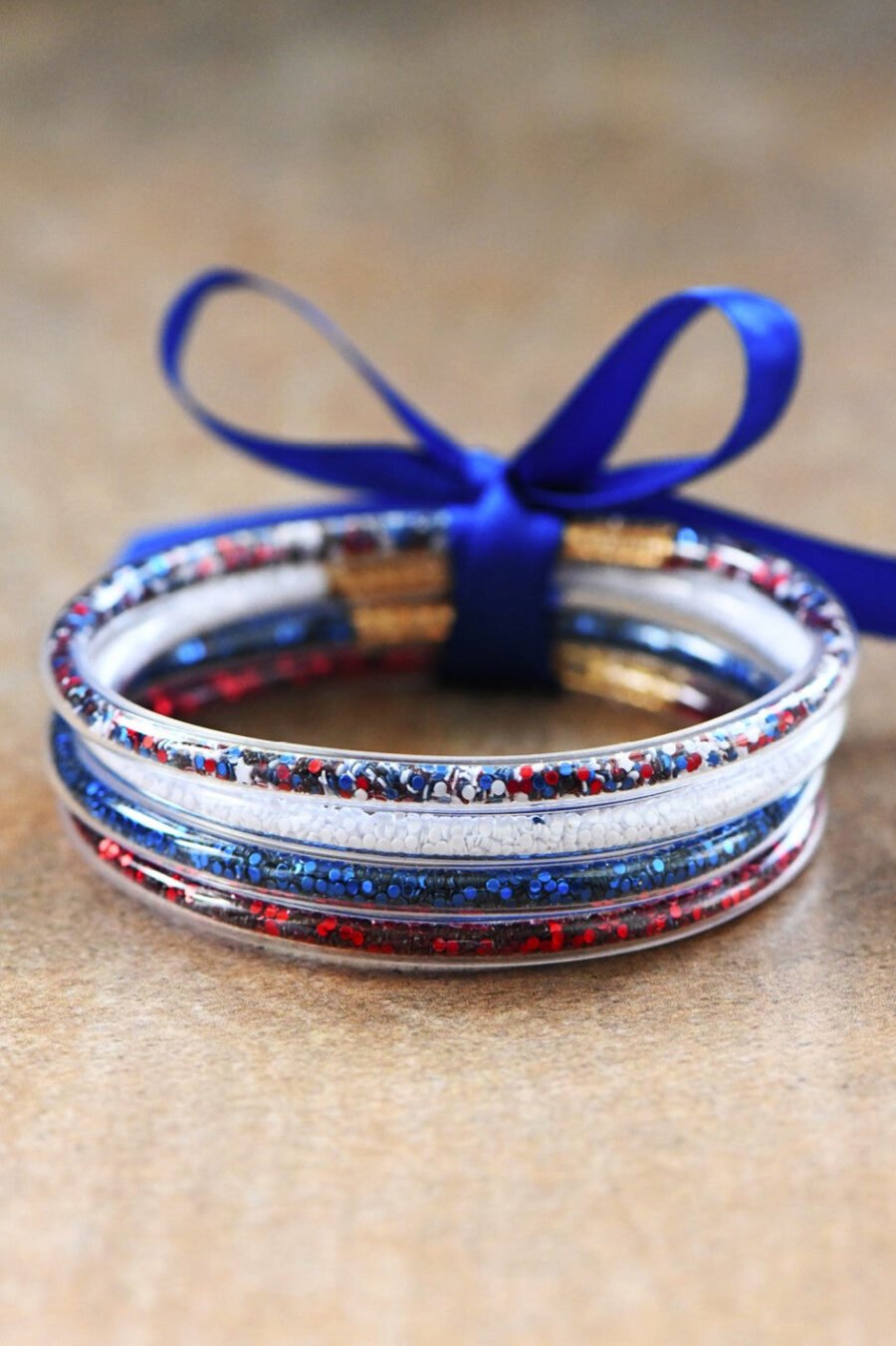 Patriotic Red White Blue Confetti Sequin Tube Bracelets - 6344