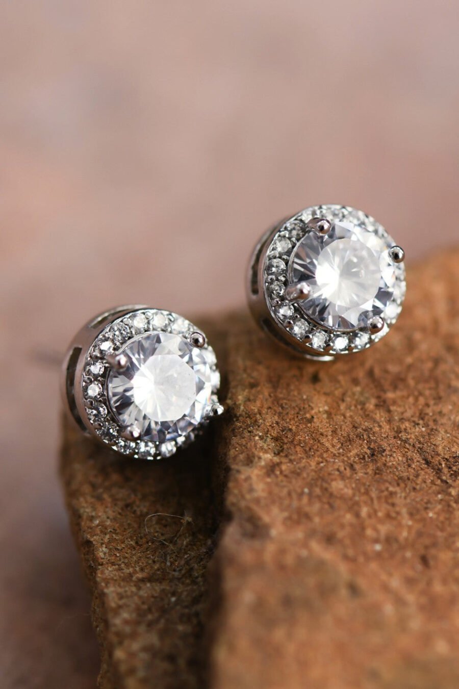 Dainty Round Studs with Clear Glass Crystals - 4854