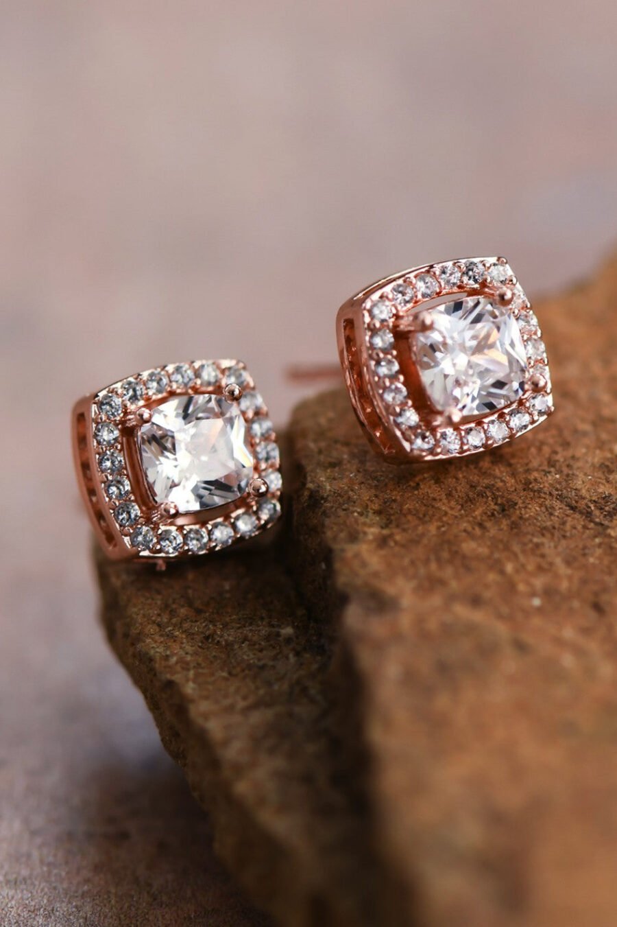 Dainty Square Studs with Clear Glass Crystals - 4851