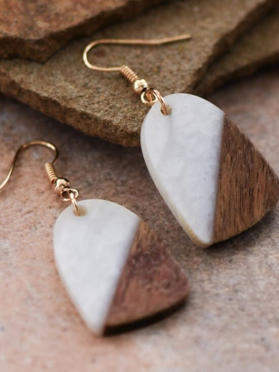 Two Tone Resin Wood Dangle Earrings - 6698