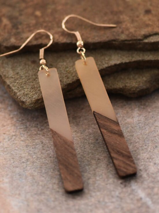 Two Tone Resin Wooden Bar Earrings - 6696