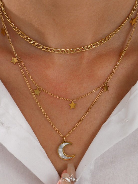 18K Gold Plated Waterproof Stainless Steel Chain Necklace - 6869