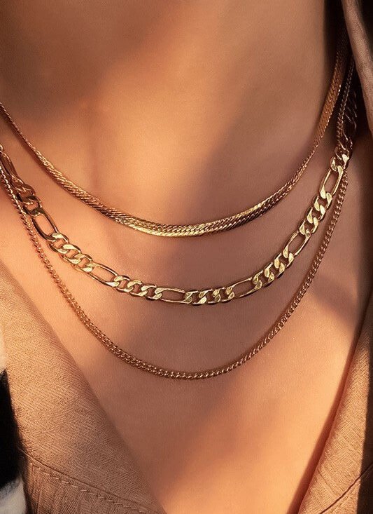 18K Gold Plated Waterproof Stainless Steel Chain Necklace - 6856