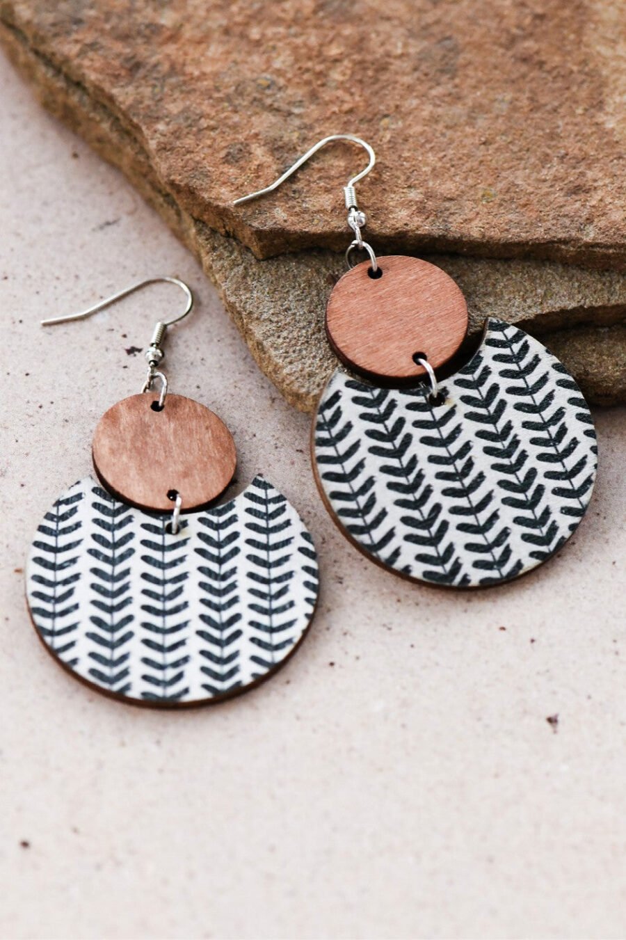 Boho Chic Printed Cork Wooden Dangle Earrings - 6837