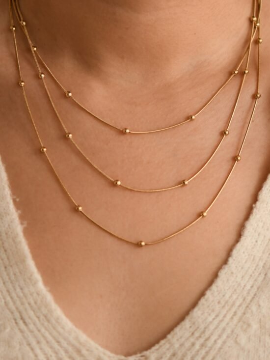 18K Gold Plated Multi Strand Stainless Steel Necklace - 7060