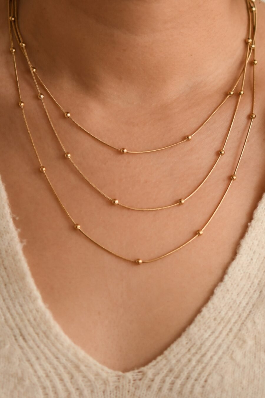 18K Gold Plated Multi Strand Stainless Steel Necklace - 7060