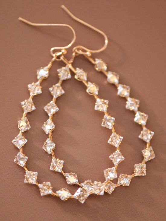 Wire Wrapped Zircon Crystal Teardrop Earrings - 7283