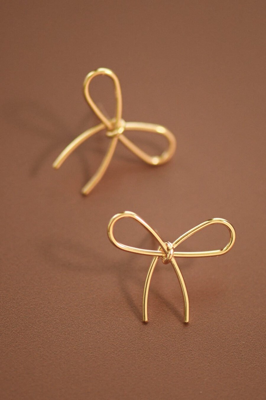 Trendy Gold Bow Knot Stud Earrings, Wire Bow Studs - 7220