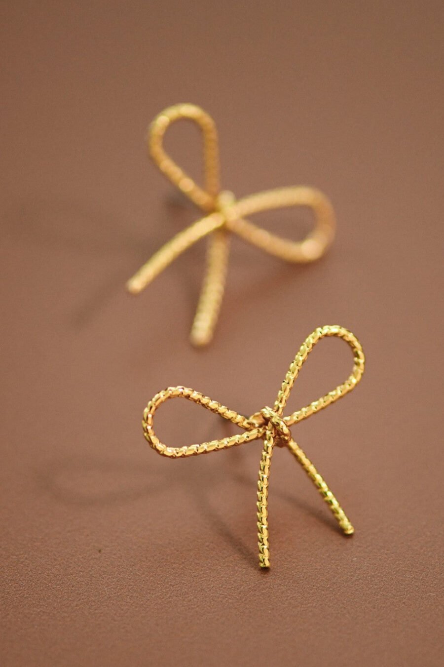Trendy Gold Bow Knot Stud Earrings, Bow Rope Studs - 7219
