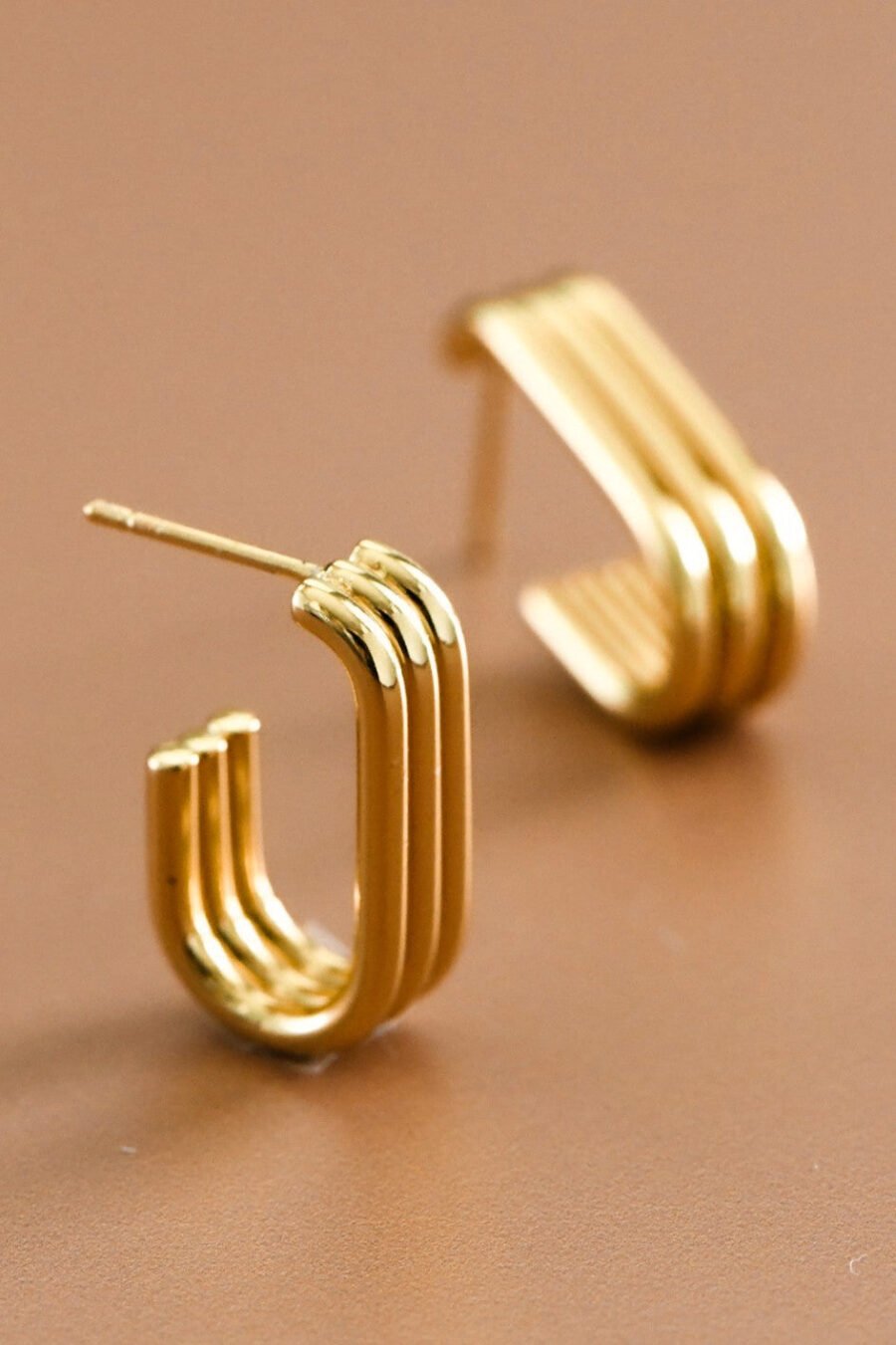 18K Gold Plated Waterproof Stainless Steel Hoop Earrings - 7376