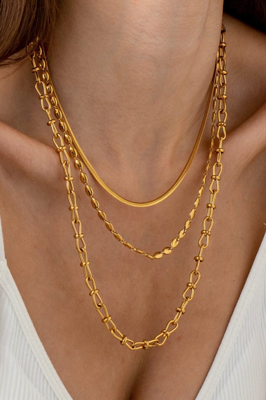 18K Gold Plated Waterproof Stainless Steel Chain Necklace - 7697