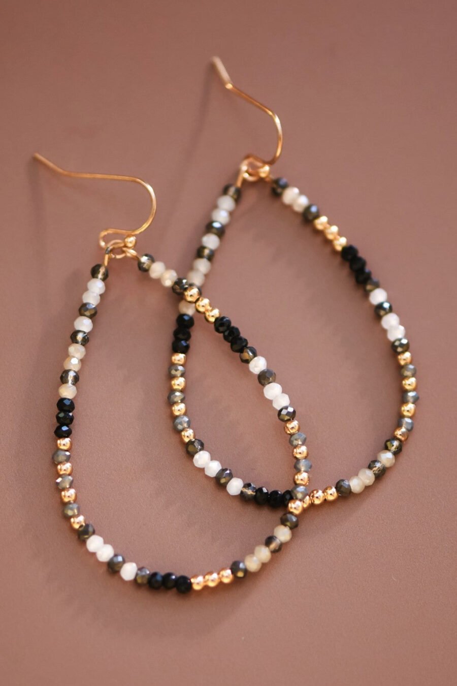 Teardrop Wire Beaded Glass Crystal Earrings - 7701
