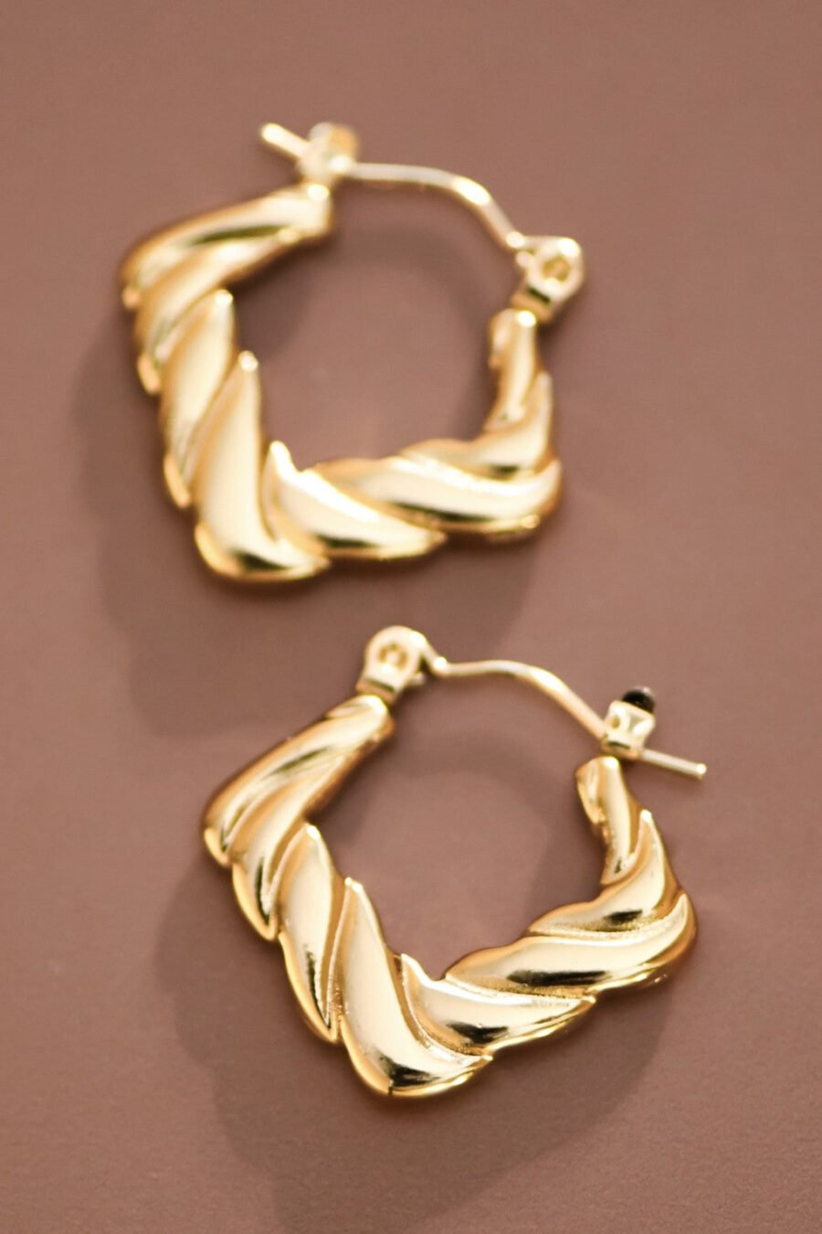 18K Gold Plated Waterproof Stainless Steel Hoop Earrings - 7662