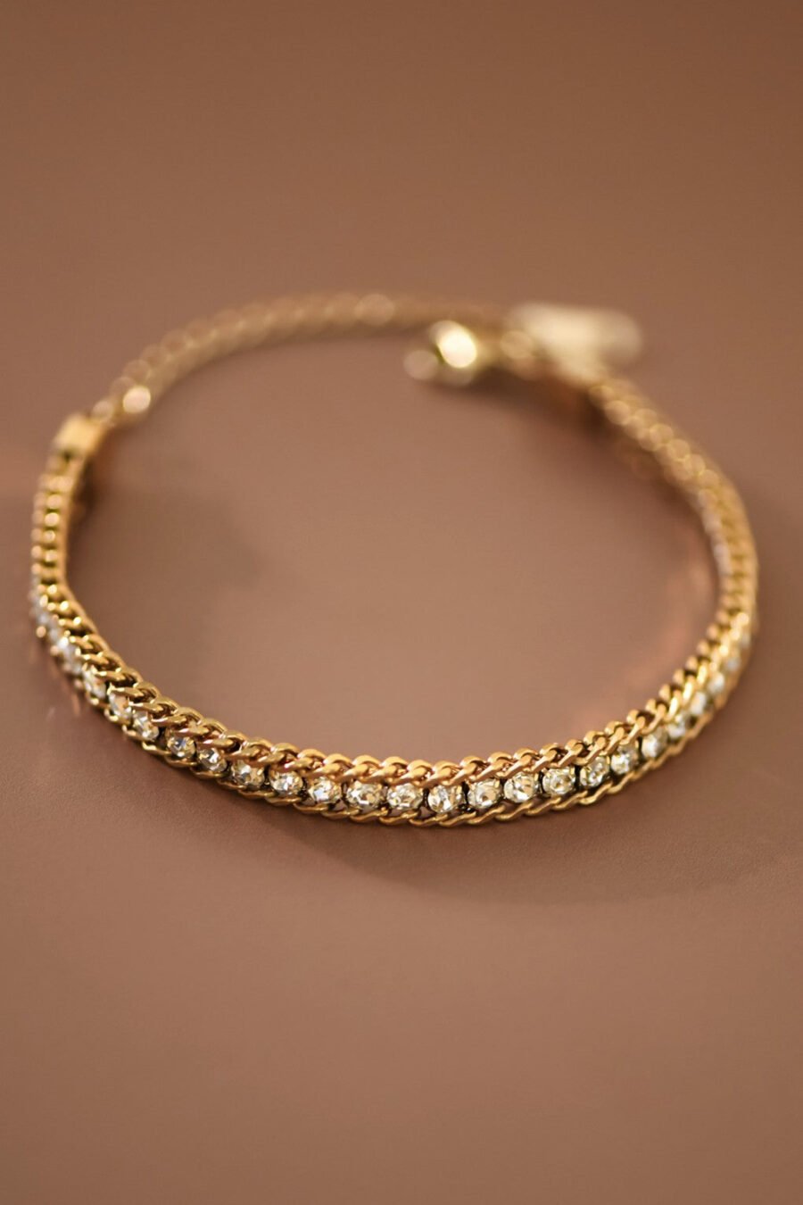 18K Gold Plated Stainless Steel Crystal Chain Bracelet - 7646