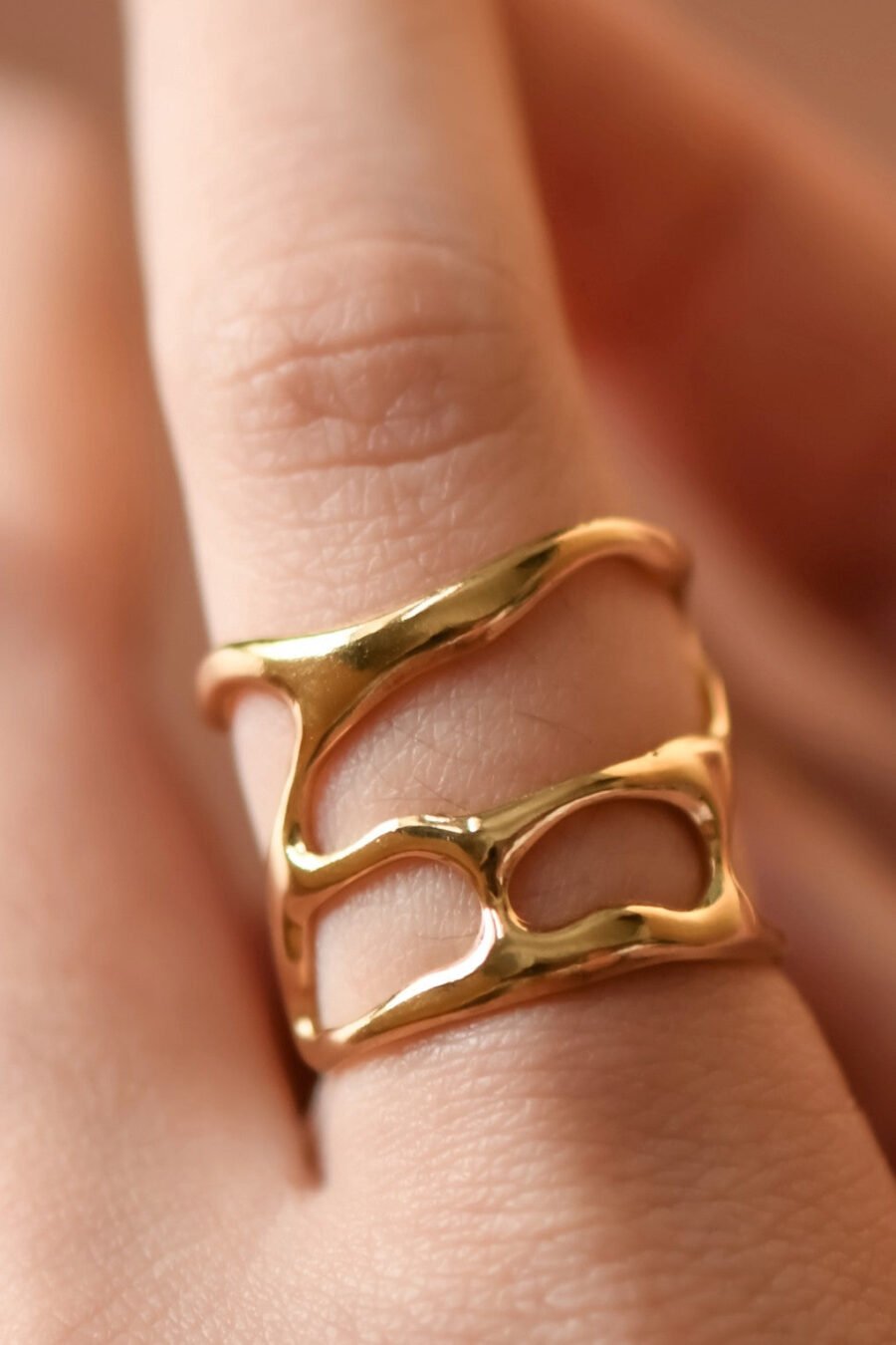 18K Gold Plated Waterproof Stainless Steel Ring - 7873