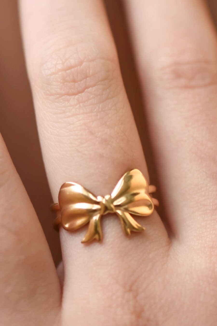 18K Gold Plated Waterproof Stainless Steel Bow Ring - 7895
