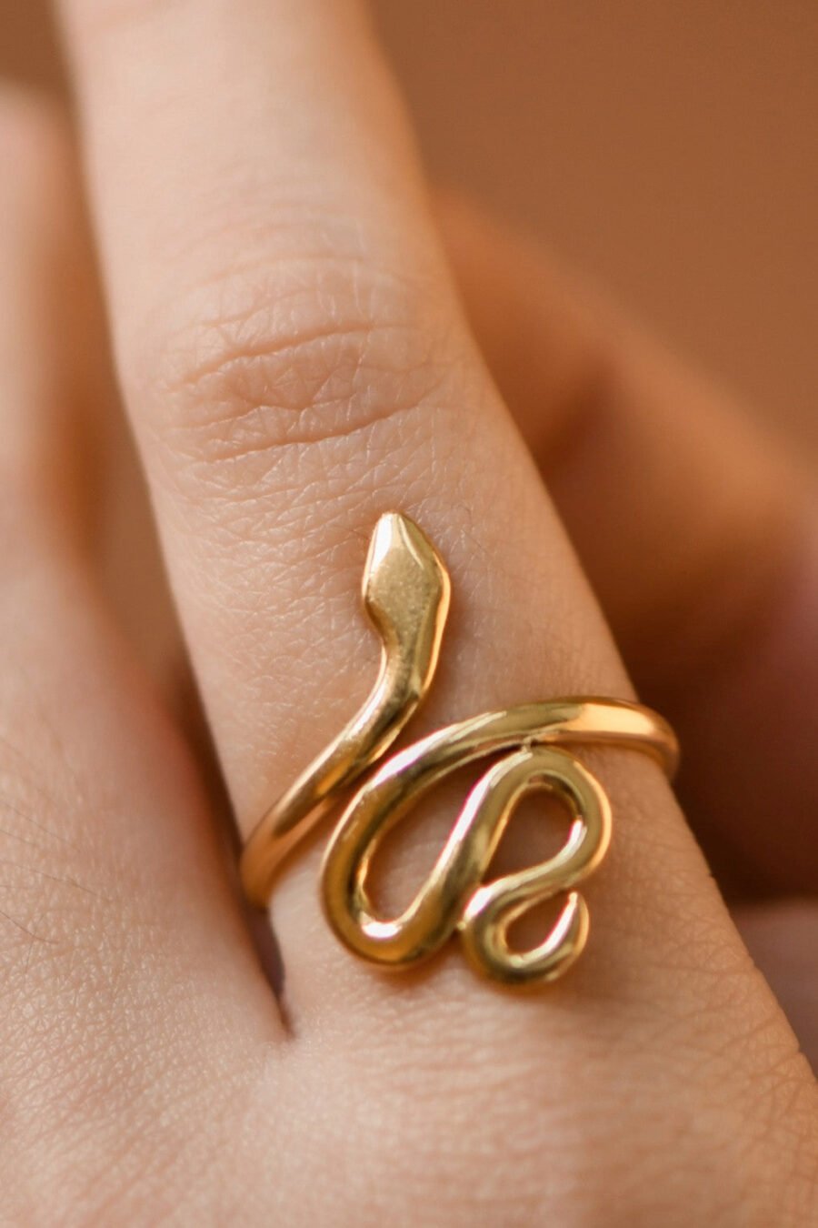 18K Gold Plated Stainless Steel Adjustable Snake Ring - 7940