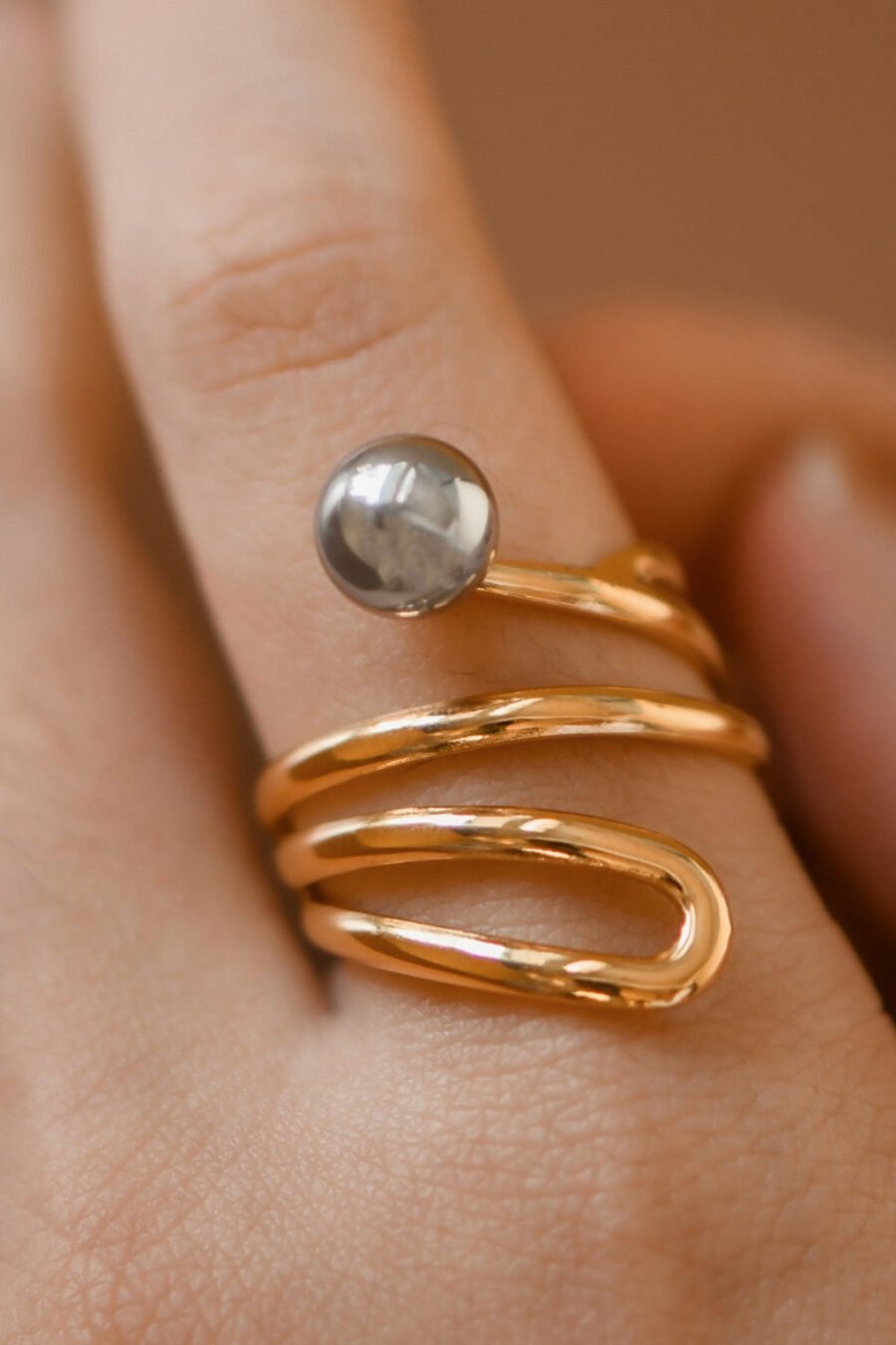 18K Gold Plated Waterproof Stainless Steel Ring - 7924