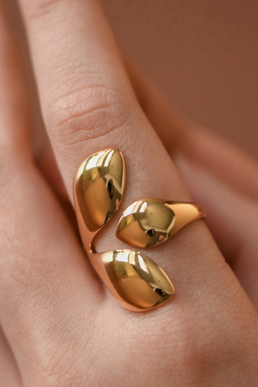 18K Gold Plated Stainless Steel Sculptural Petal Ring - 7970