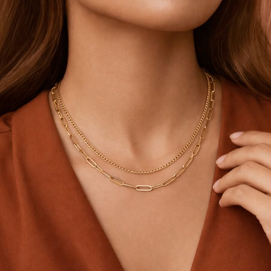 18K Gold Plated Waterproof Stainless Steel Chain Necklace - 7419