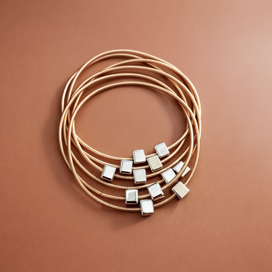 Stretchy Layered Guitar String Bracelet Set - 6021