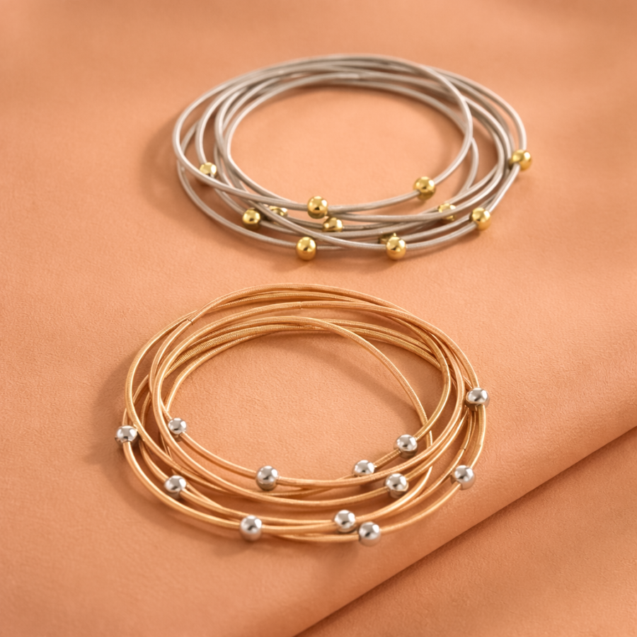 Boho Layered Spring Coil Guitar String Bracelet Set - 6014 6028